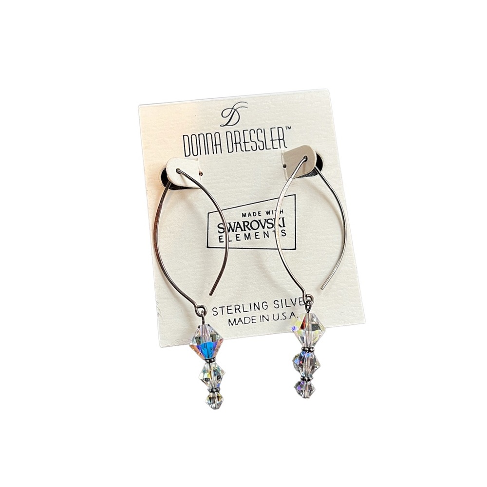 New Swarovski crystal aurora borealis sterling silver dangle earrings, USA made